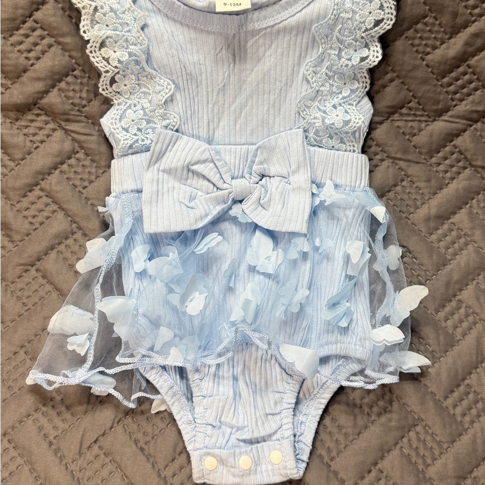 Adorable Blue Lace Baby Romper